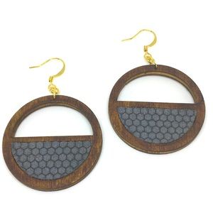 Blue Geo Leather Earrings